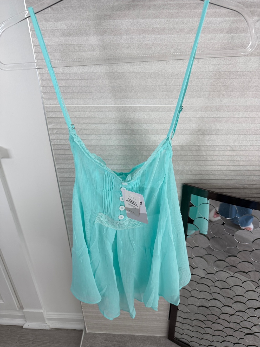 Light Aqua Lace-Trim Spaghetti Strap Top